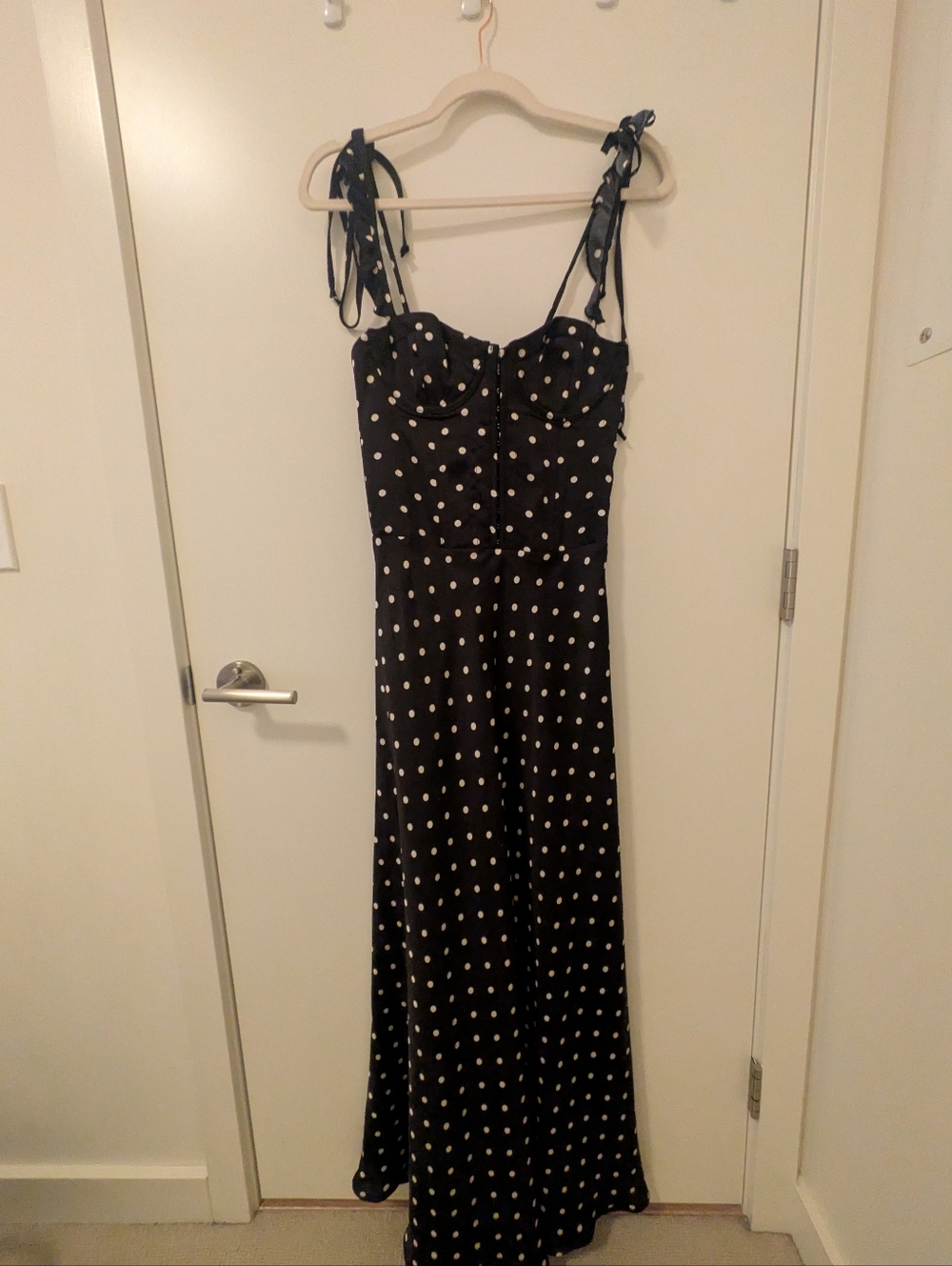 Polka Dot Corset Fit Black Maxi Dress - Picture 3 of 5